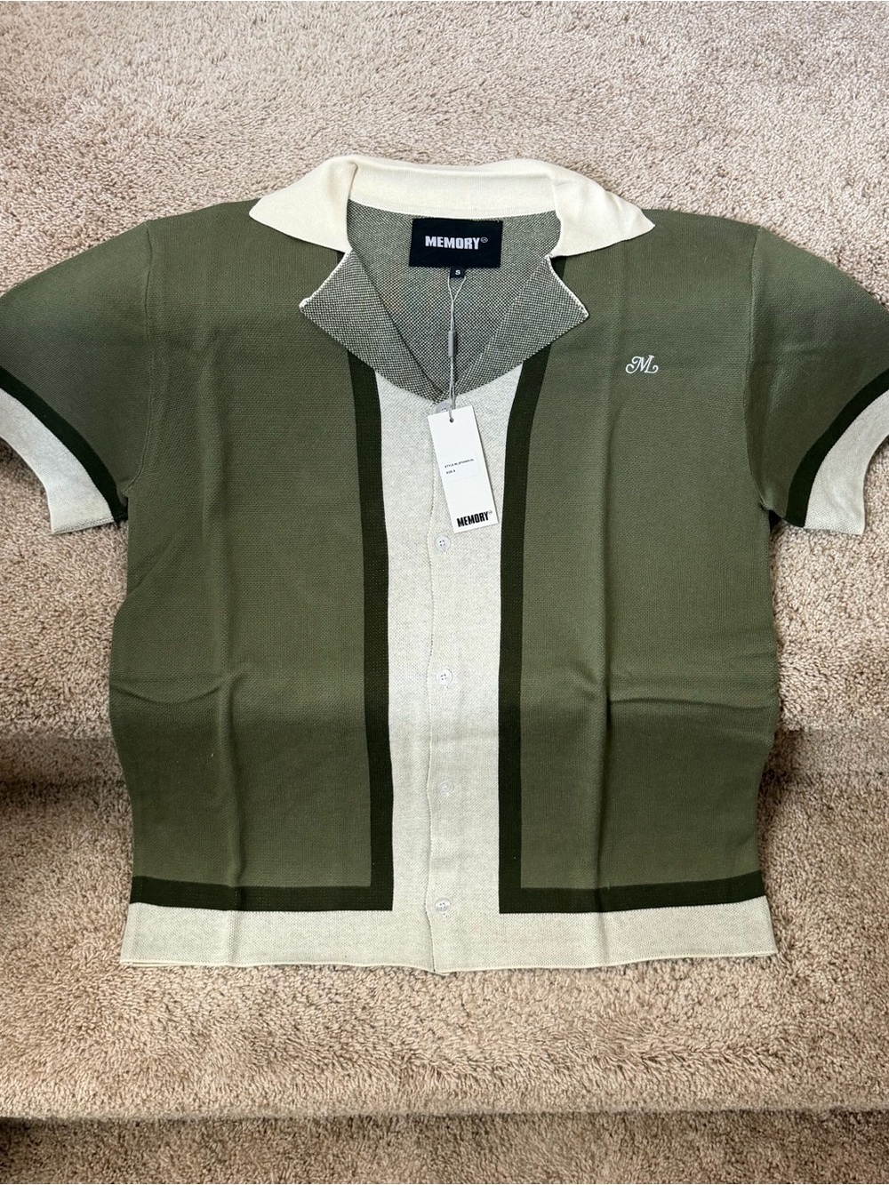 Memory Olive Short-Sleeve Button-Down Knit Shirt